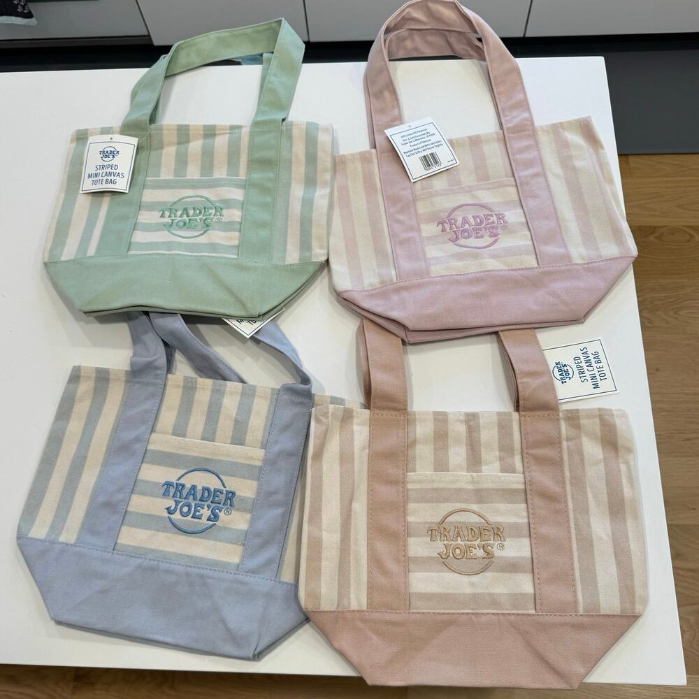 NWT Trader Joe’s New Mini Tote Bag Set of 4 Summer 2026 Pastel Stripe